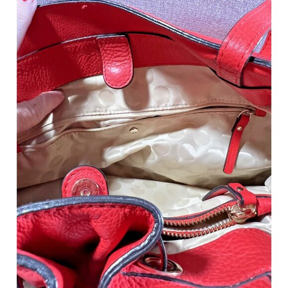 Kate Spade New York Red Pebbled Leather Tote Bag With Adjustable Bow Gold - Picture 9 of 10